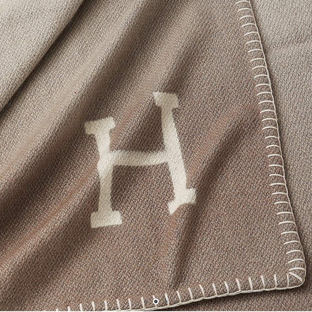 Hermès Luxury Brown and Cream Throw Blanket